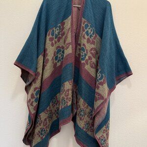 Cottagecore Shawl Wrap Purple Teal Acrylic Knit OS